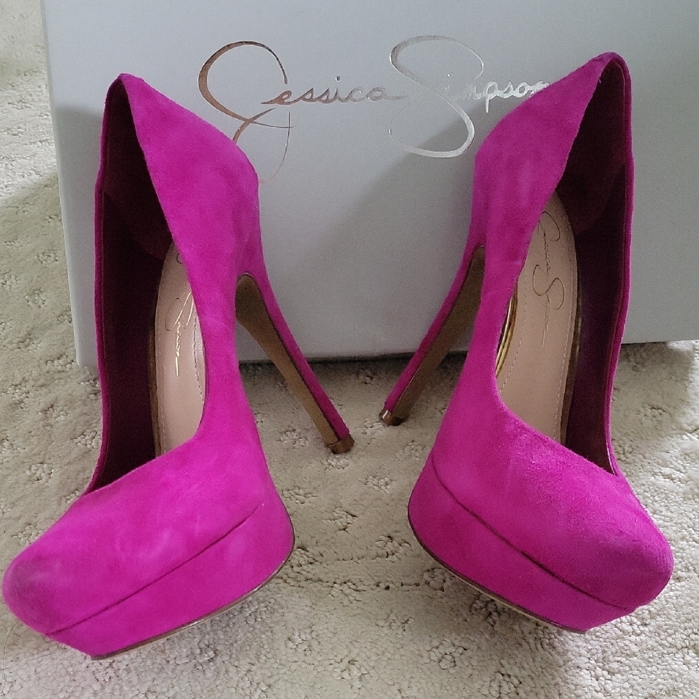 Jessica Simpson Pink Suede Platform Heels